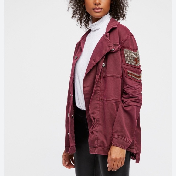 Free People XS Embellished Military Shirt Jacket - Picture 1 of 13